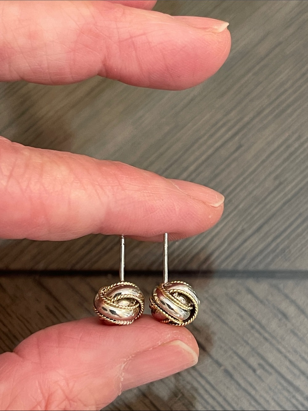 Vintage Two-Tone Sterling Silver Love Knot Studs - Picture 13 of 16